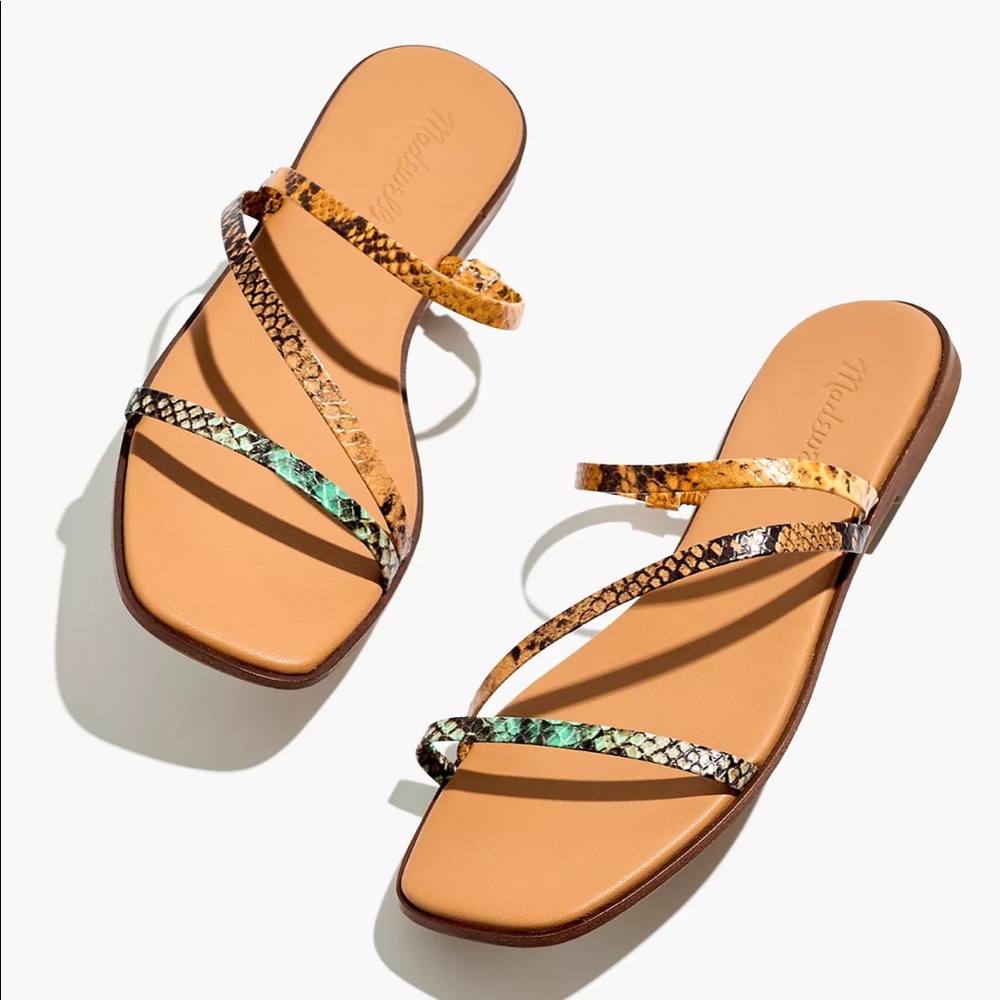 Madewell Lyra Snake Embossed Leather Flat Slide Sandal Size 6